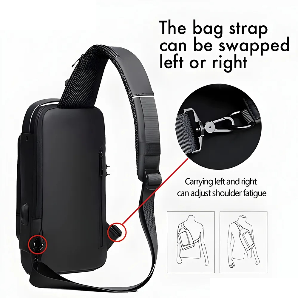 Fashion Sling Bag With Combination Lock - USB Charging Port, Water Proof Crossbody Unisex Chest Bag