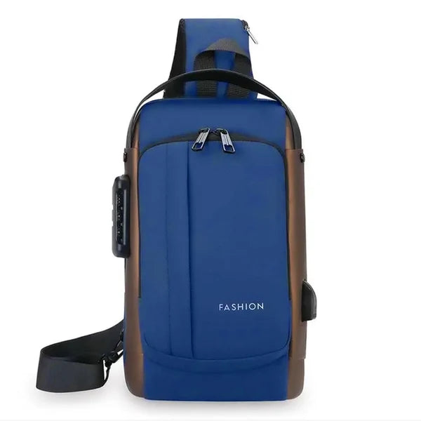 Fashion Men Sling Bag Pack with Lock Waterproof Anti-Theft Chest Bag