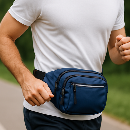Compact Navy Blue Fanny Waist Bag – Everyday Carry with Multiple Zippered Pockets