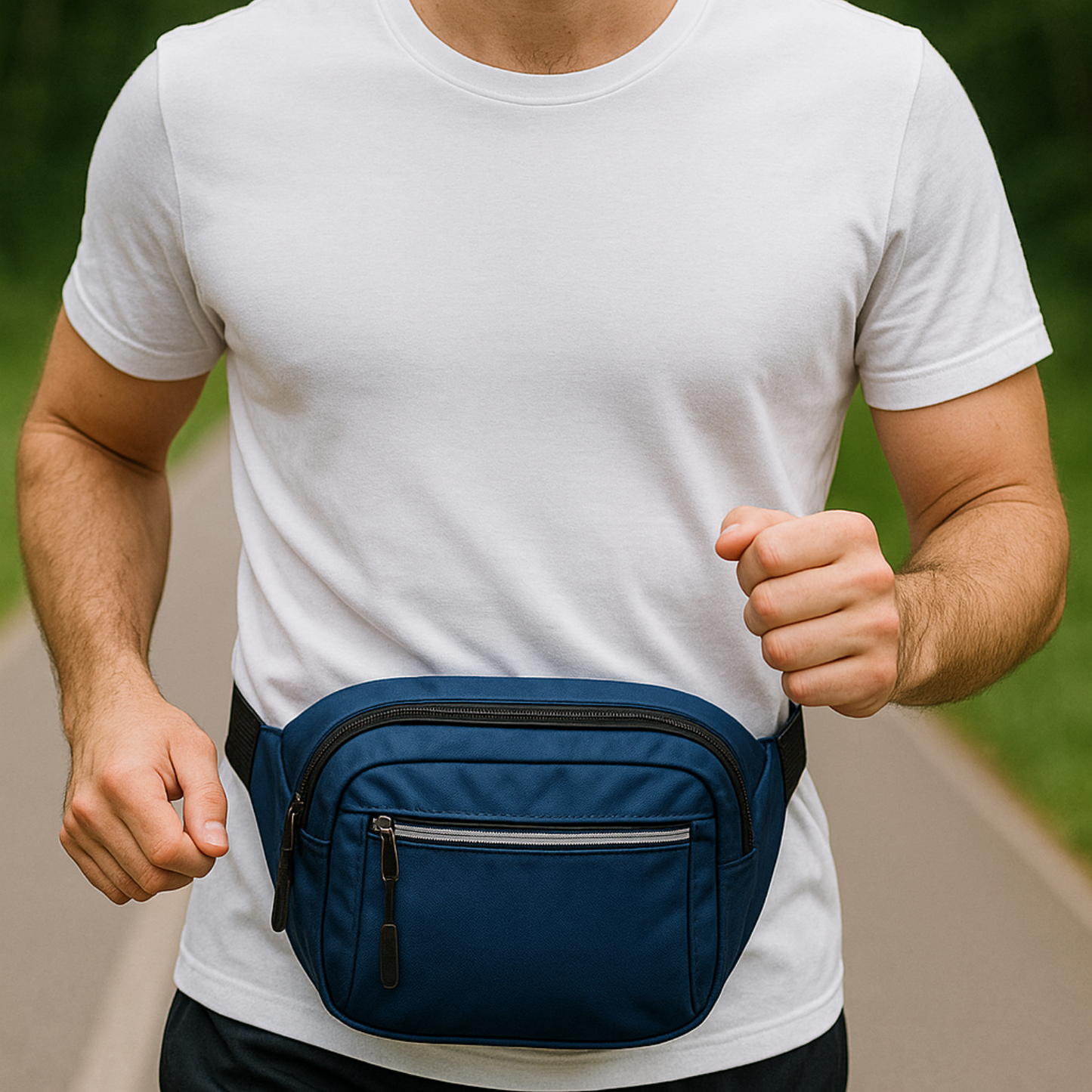Compact Navy Blue Fanny Waist Bag – Everyday Carry with Multiple Zippered Pockets