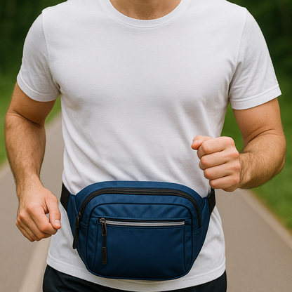 Compact Navy Blue Fanny Waist Bag – Everyday Carry with Multiple Zippered Pockets