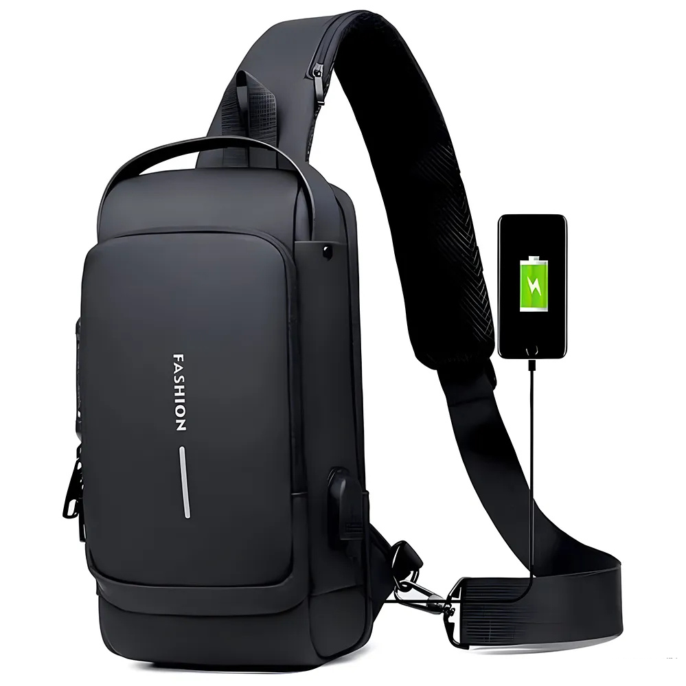 Fashion Sling Bag With Combination Lock - USB Charging Port, Water Proof Crossbody Unisex Chest Bag