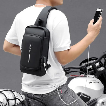 Fashion Men Sling Bag Pack with Lock Waterproof Anti-Theft Chest Bag