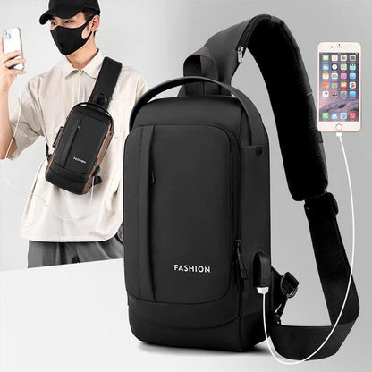 Fashion Men Sling Bag Pack with Lock Waterproof Anti-Theft Chest Bag