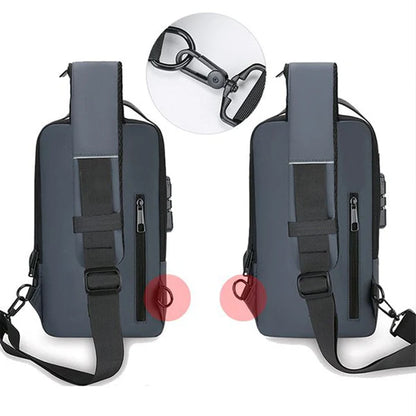 Fashion Men Sling Bag Pack with Lock Waterproof Anti-Theft Chest Bag