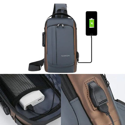 Fashion Men Sling Bag Pack with Lock Waterproof Anti-Theft Chest Bag