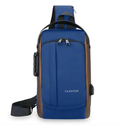 Fashion Men Sling Bag Pack with Lock Waterproof Anti-Theft Chest Bag