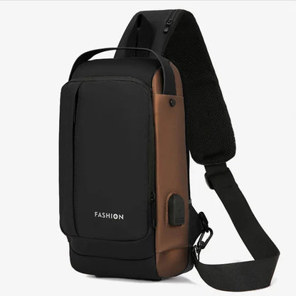Fashion Men Sling Bag Pack with Lock Waterproof Anti-Theft Chest Bag