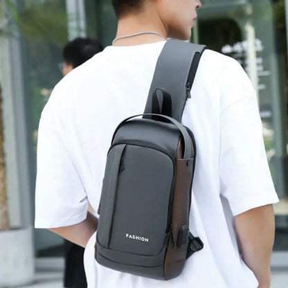 Fashion Men Sling Bag Pack with Lock Waterproof Anti-Theft Chest Bag