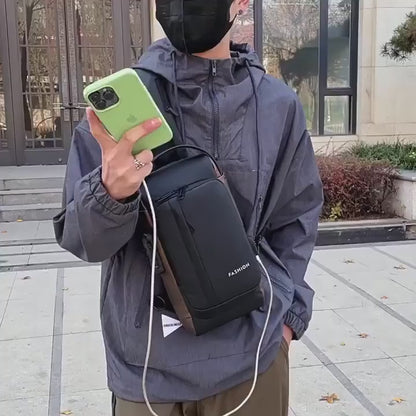 Fashion Men Sling Bag Pack with Lock Waterproof Anti-Theft Chest Bag